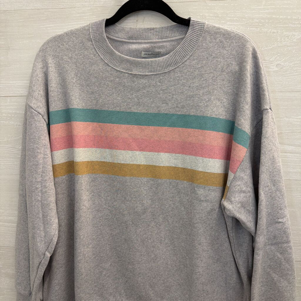 American Eagle Grey/ Multi Stripe Detail Crewneck Pullover Medium
