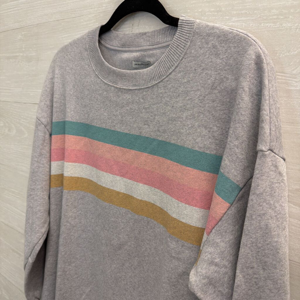 American Eagle Grey/ Multi Stripe Detail Crewneck Pullover Medium