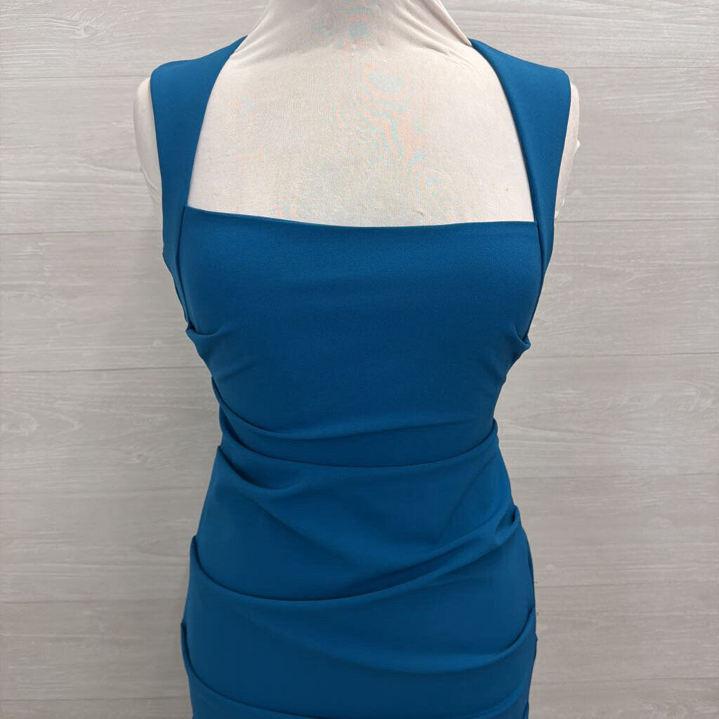 Nicole Miller Blue Ruched Detail Long Formal Dress 4