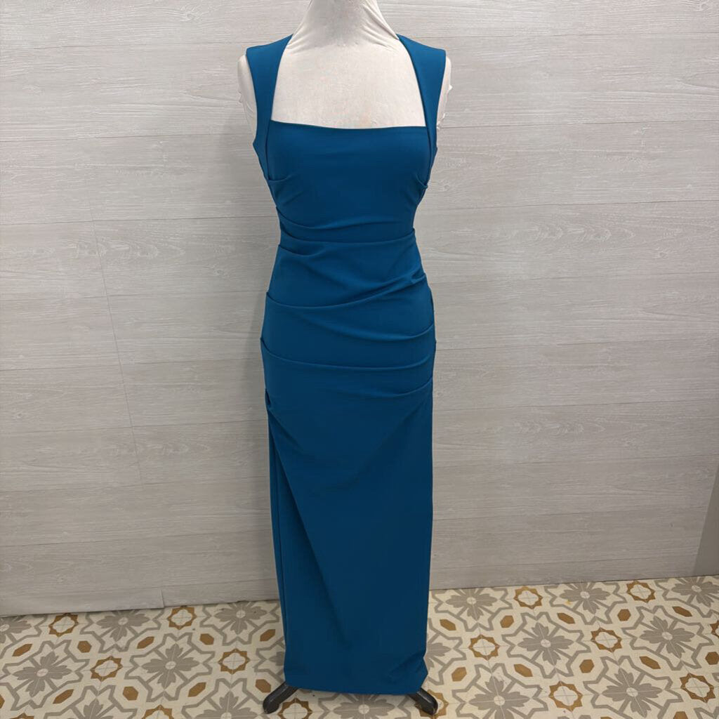 Nicole Miller Blue Ruched Detail Long Formal Dress 4