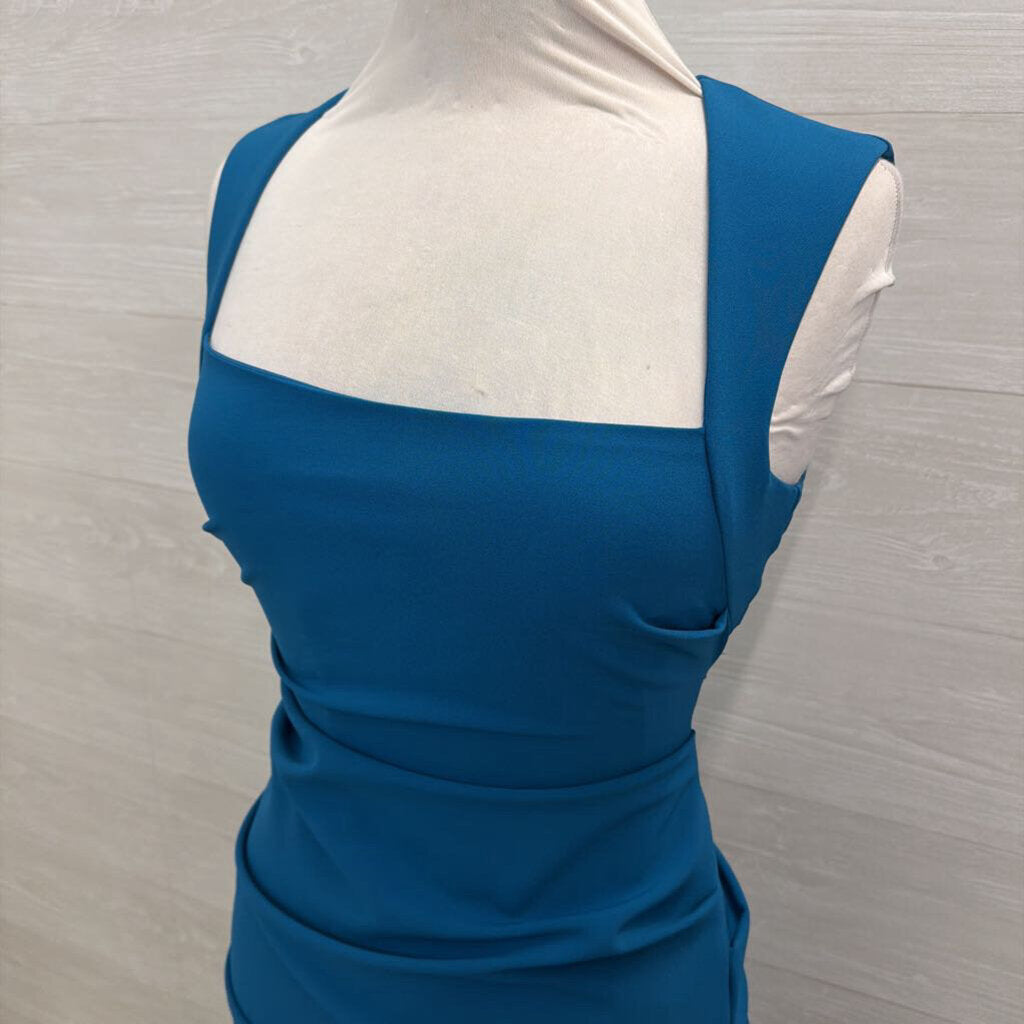 Nicole Miller Blue Ruched Detail Long Formal Dress 4