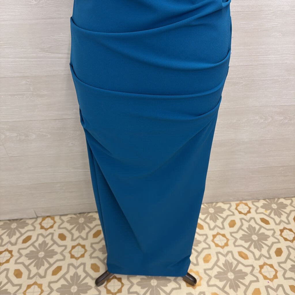 Nicole Miller Blue Ruched Detail Long Formal Dress 4