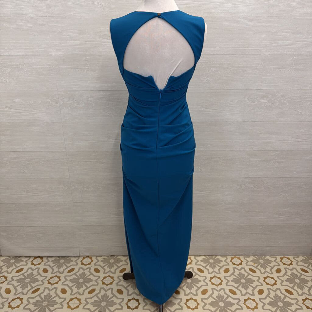 Nicole Miller Blue Ruched Detail Long Formal Dress 4