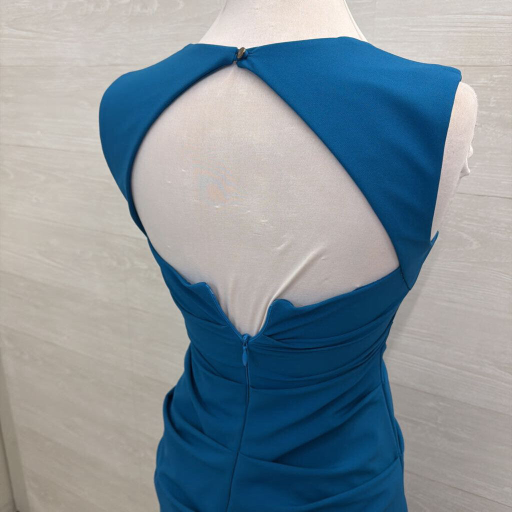 Nicole Miller Blue Ruched Detail Long Formal Dress 4