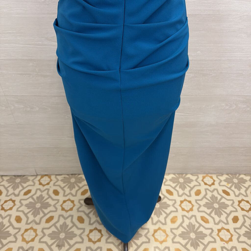 Nicole Miller Blue Ruched Detail Long Formal Dress 4