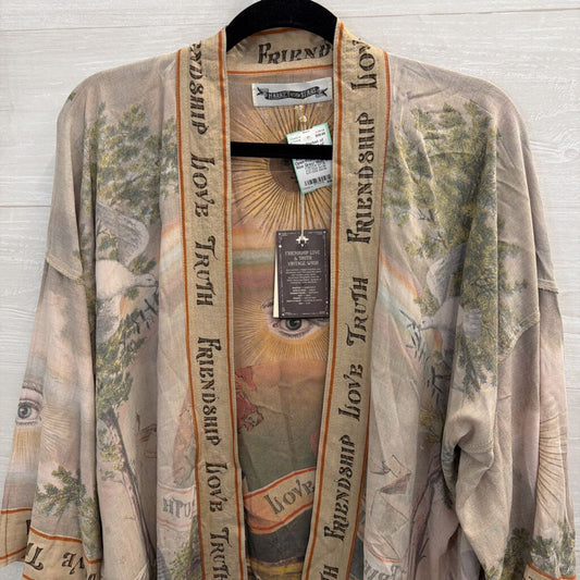 Market of Stars Grey/ Multi Print Long Sleeve Open Front Top One Size