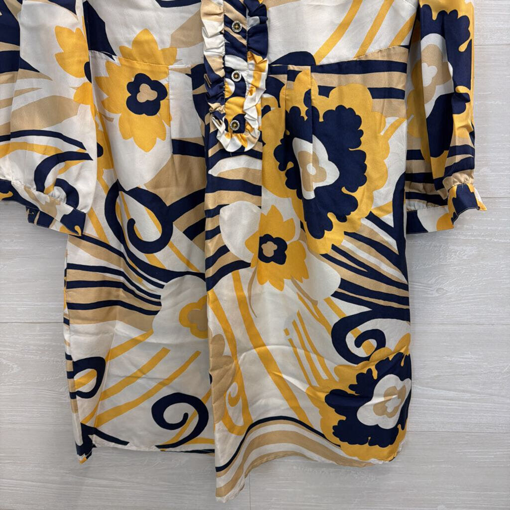 Lilly Pulitzer Cream/ Navy/ Yellow Long Sleeve Tunic Dress 4