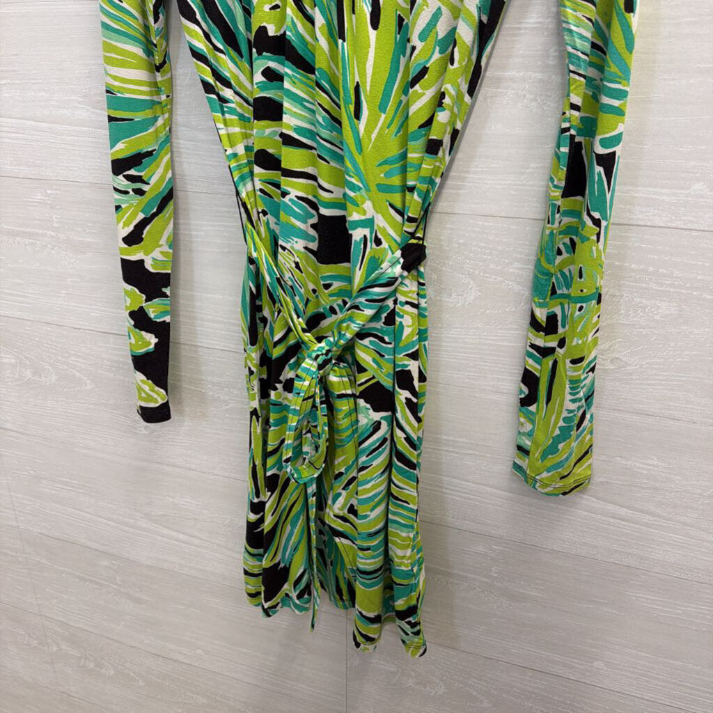 Lilly Pultizer Green/ Multi Print Ophelia Swing Long Sleeve Tie Waist Dress Small