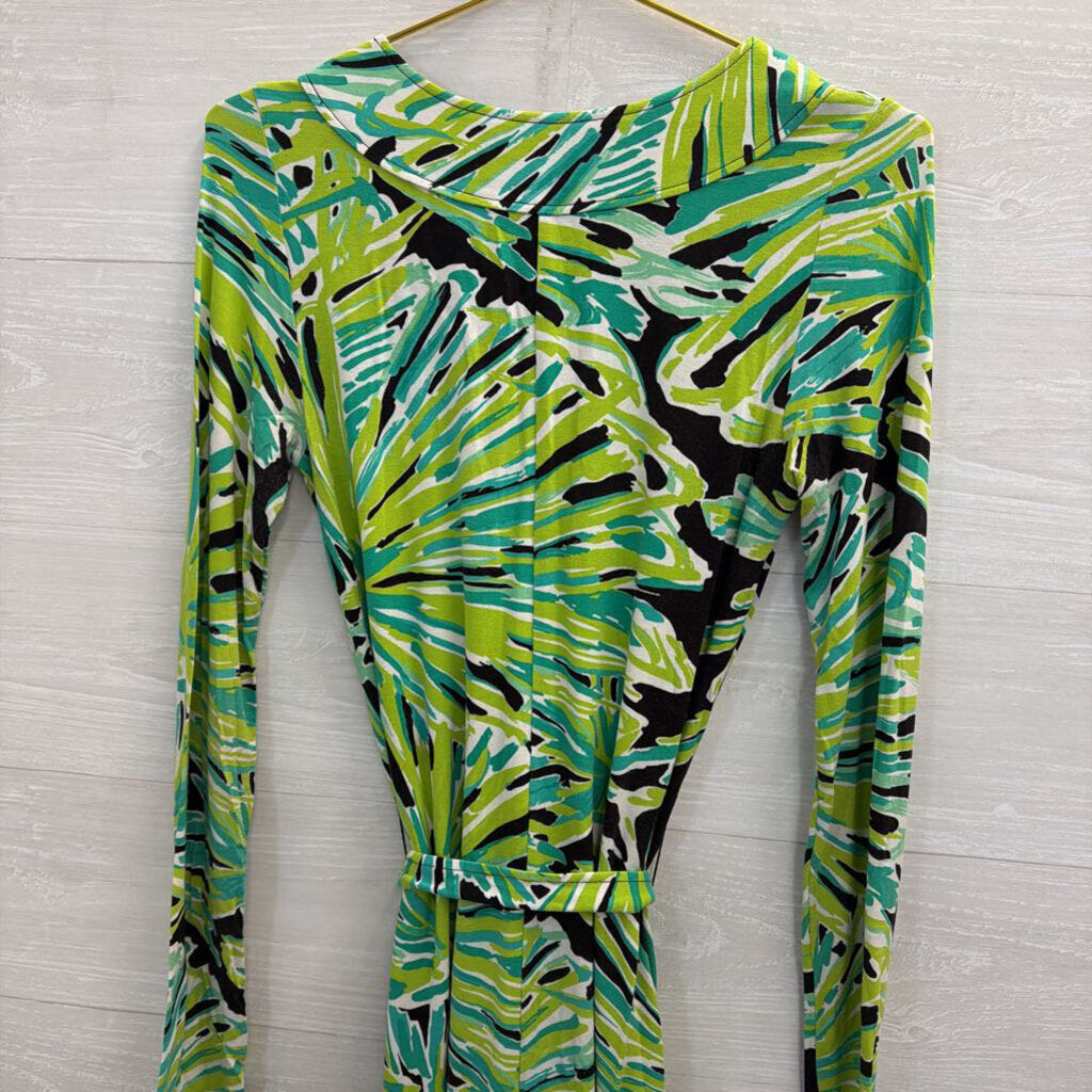 Lilly Pultizer Green/ Multi Print Ophelia Swing Long Sleeve Tie Waist Dress Small