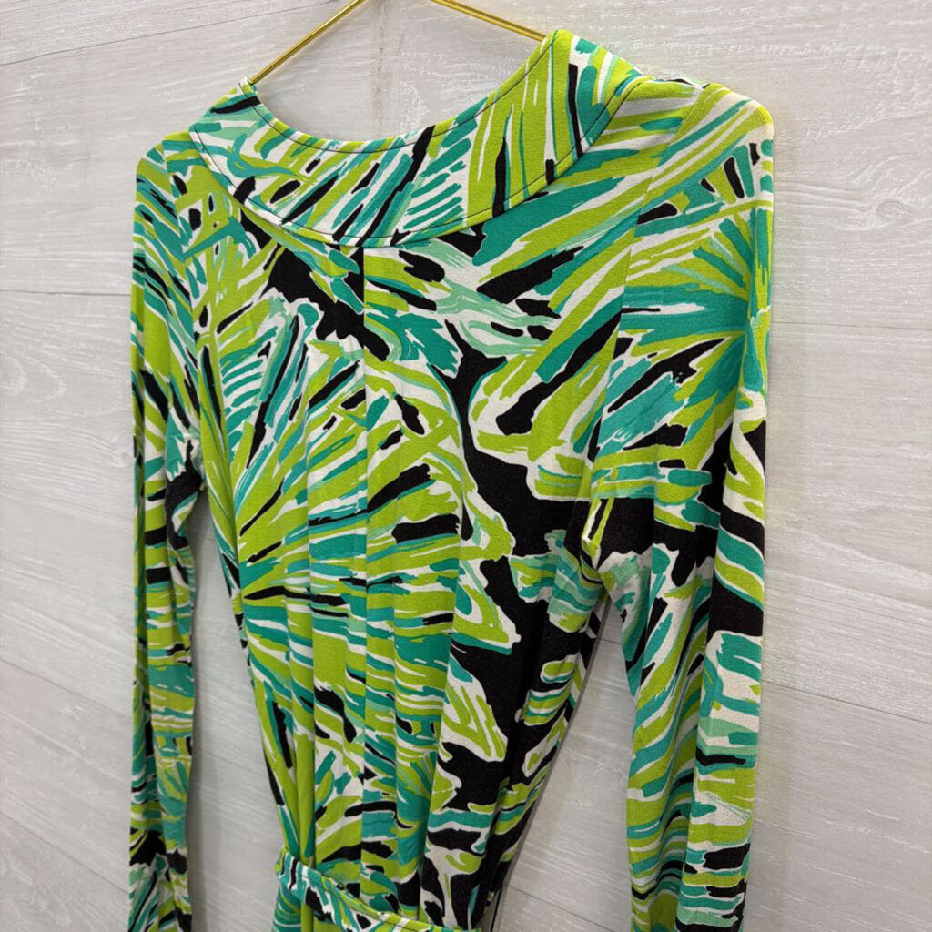 Lilly Pultizer Green/ Multi Print Ophelia Swing Long Sleeve Tie Waist Dress Small