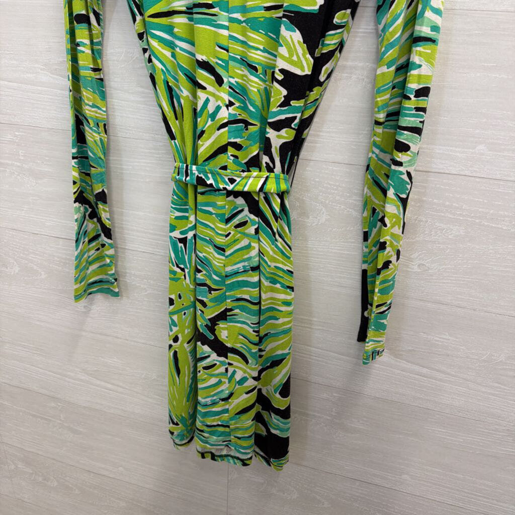 Lilly Pultizer Green/ Multi Print Ophelia Swing Long Sleeve Tie Waist Dress Small