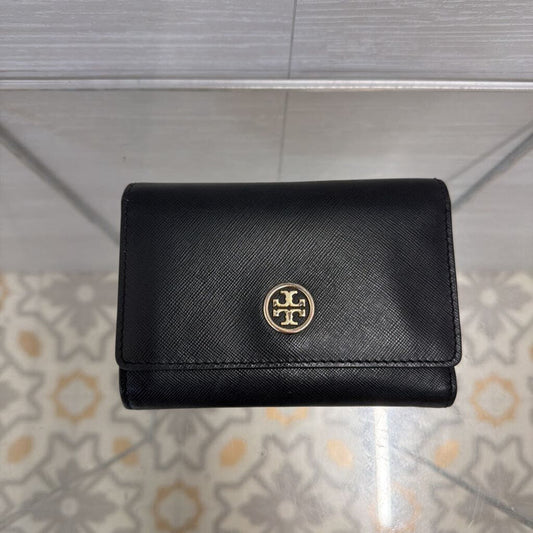 Tory Burch Black Saffiano Leather Robinson Compact Wallet