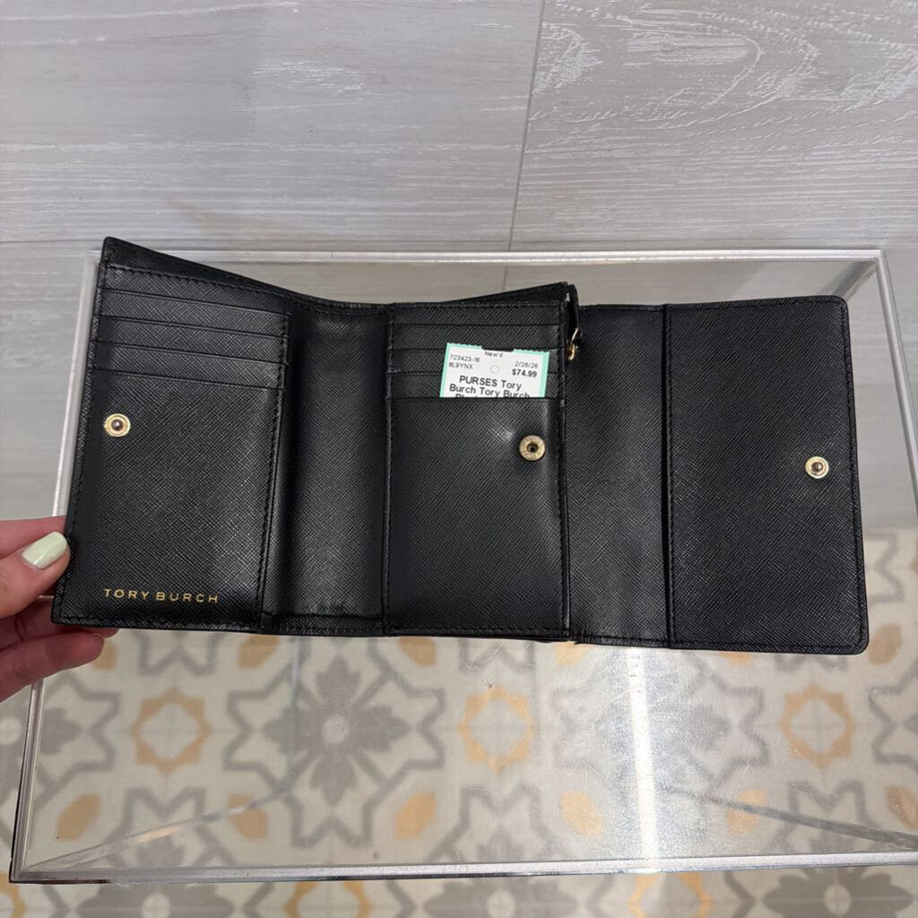 Tory Burch Black Saffiano Leather Robinson Compact Wallet