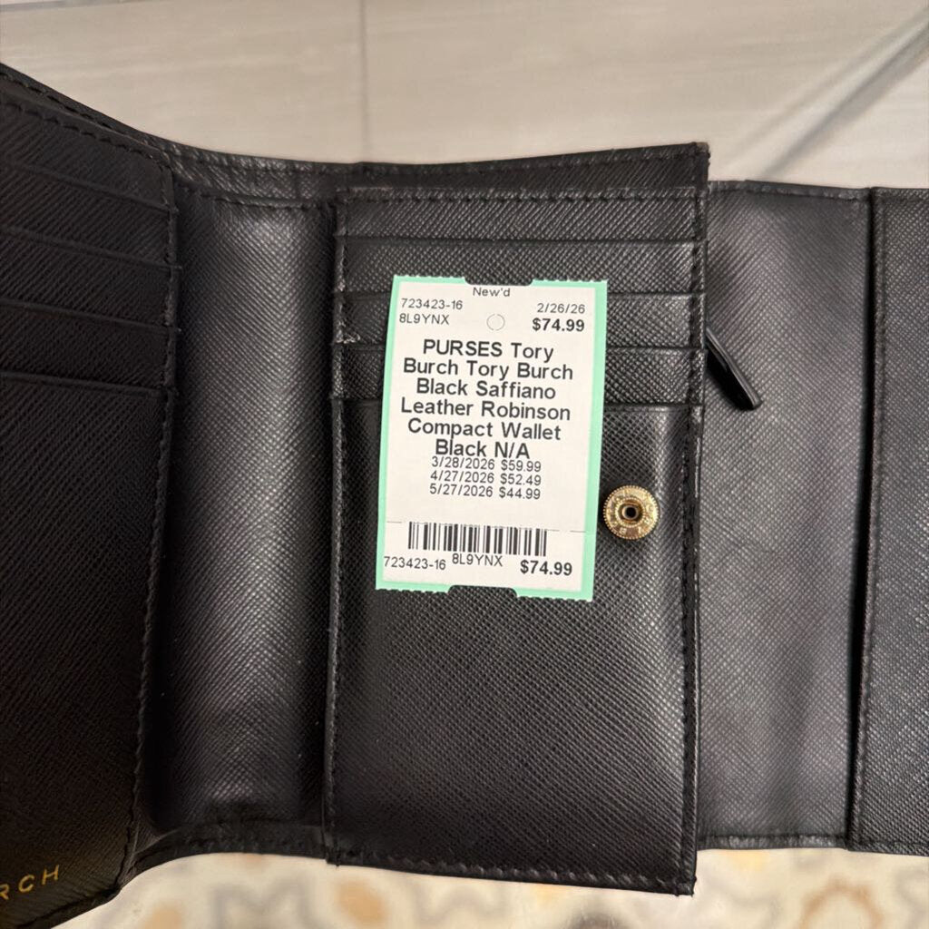 Tory Burch Black Saffiano Leather Robinson Compact Wallet