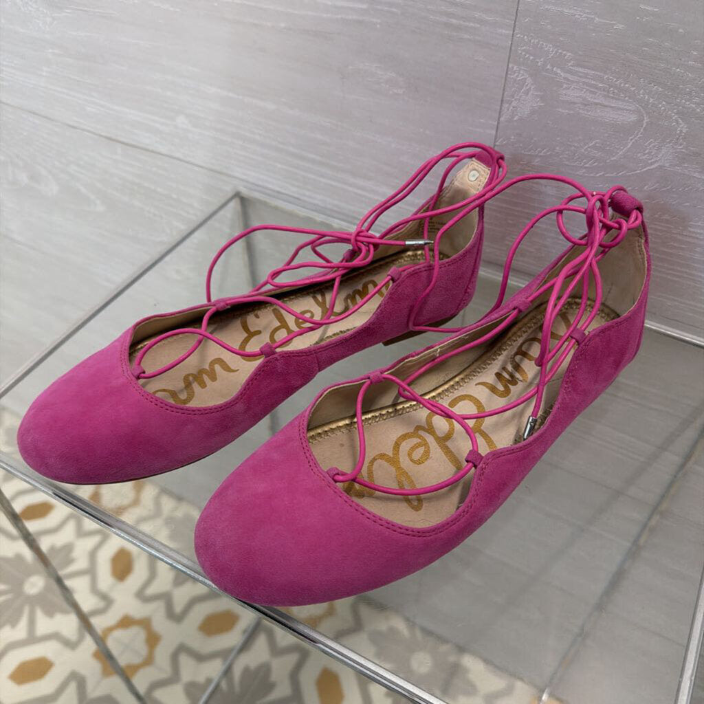 Sam Edelman Pink Suede Lace Up Ballet Flats 8
