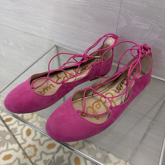 Sam Edelman Pink Suede Lace Up Ballet Flats 8