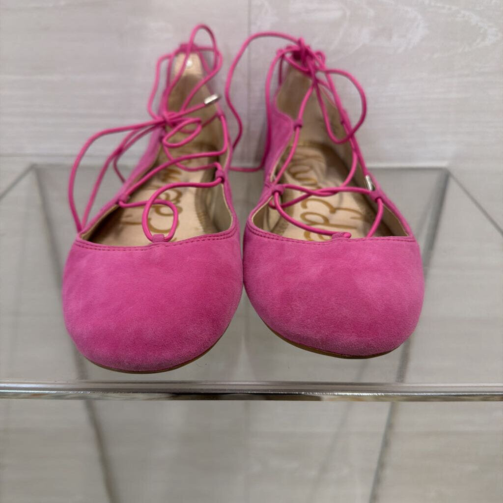 Sam Edelman Pink Suede Lace Up Ballet Flats 8