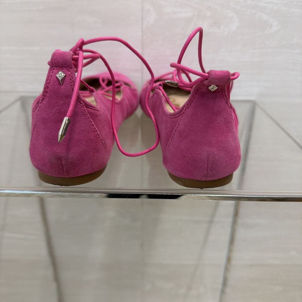 Sam Edelman Pink Suede Lace Up Ballet Flats 8