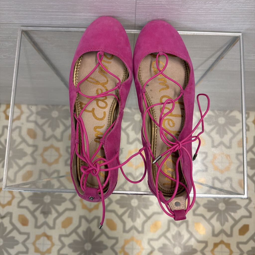 Sam Edelman Pink Suede Lace Up Ballet Flats 8
