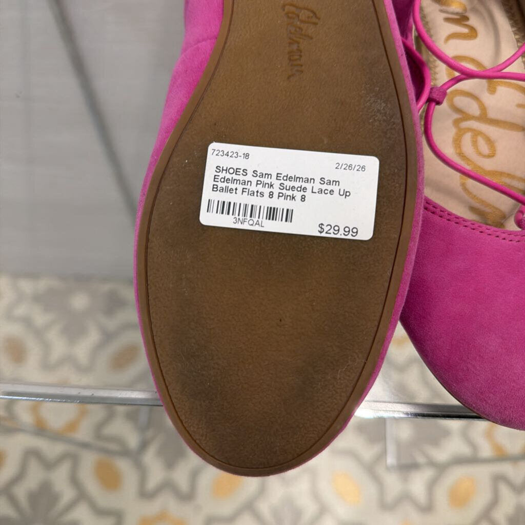 Sam Edelman Pink Suede Lace Up Ballet Flats 8