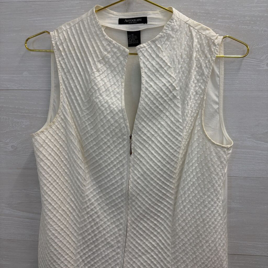 Autograph New York Textured White Zip Front Tank Top Medium