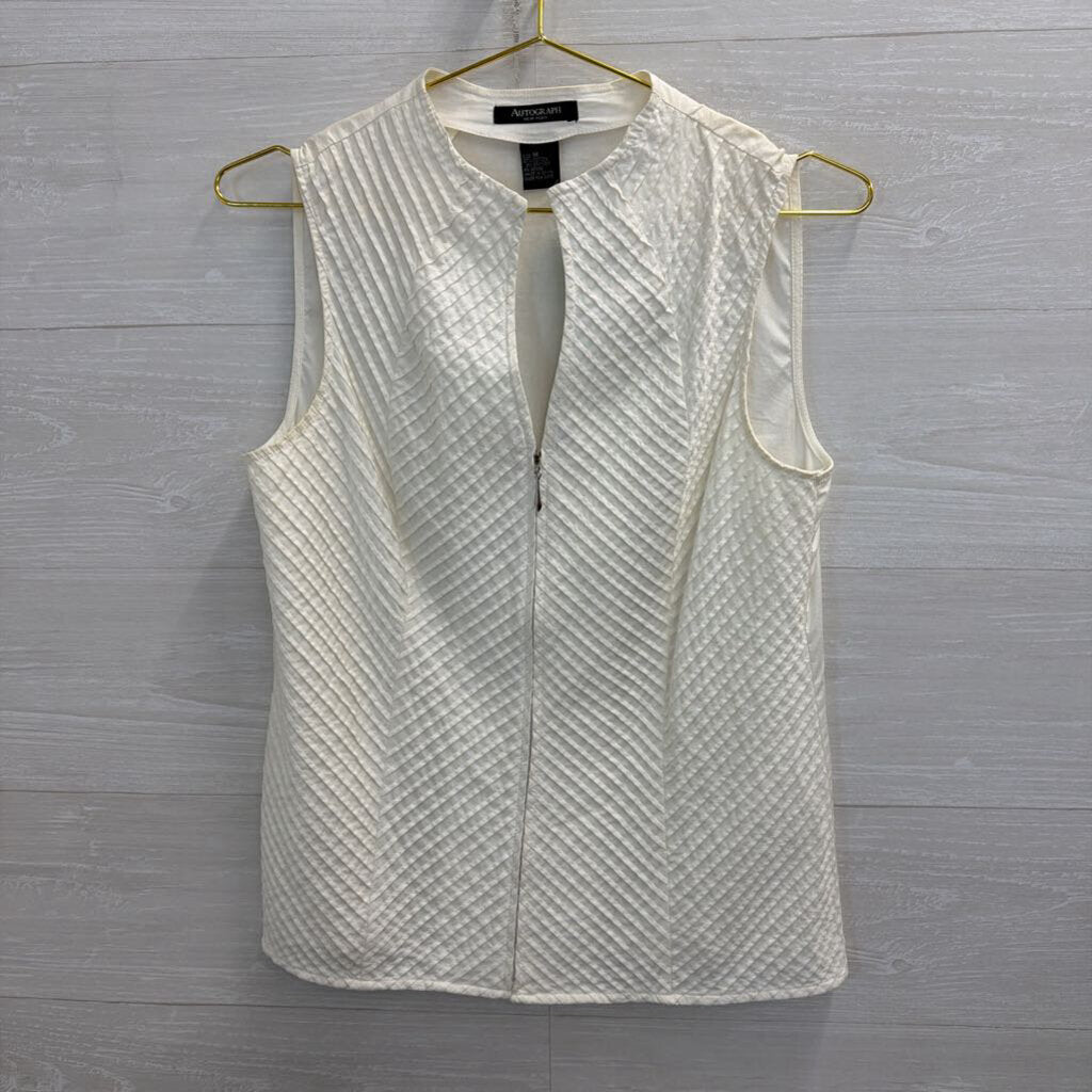 Autograph New York Textured White Zip Front Tank Top Medium