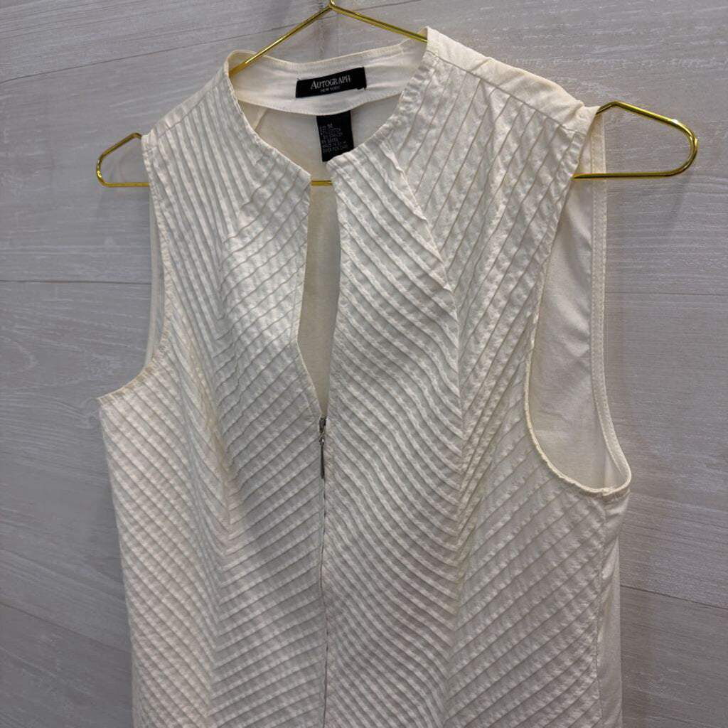 Autograph New York Textured White Zip Front Tank Top Medium