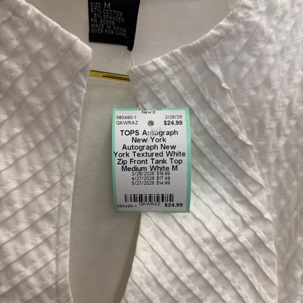 Autograph New York Textured White Zip Front Tank Top Medium