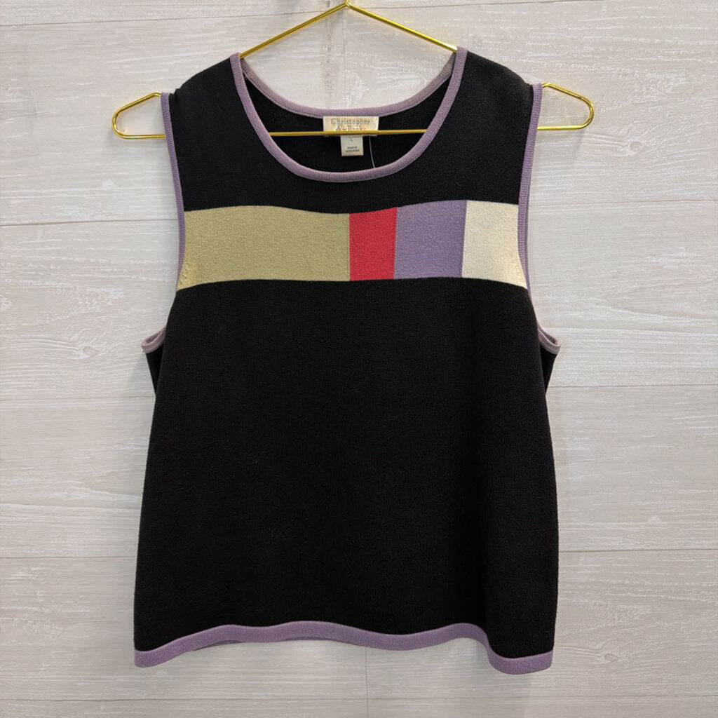 Christopher and Banks Black/ Multi Knit Tank Top Large