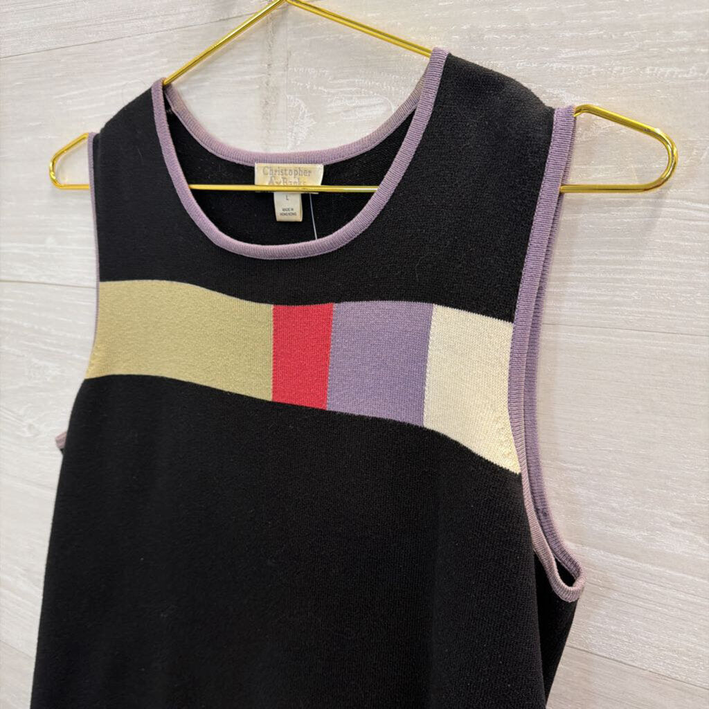 Christopher and Banks Black/ Multi Knit Tank Top Large