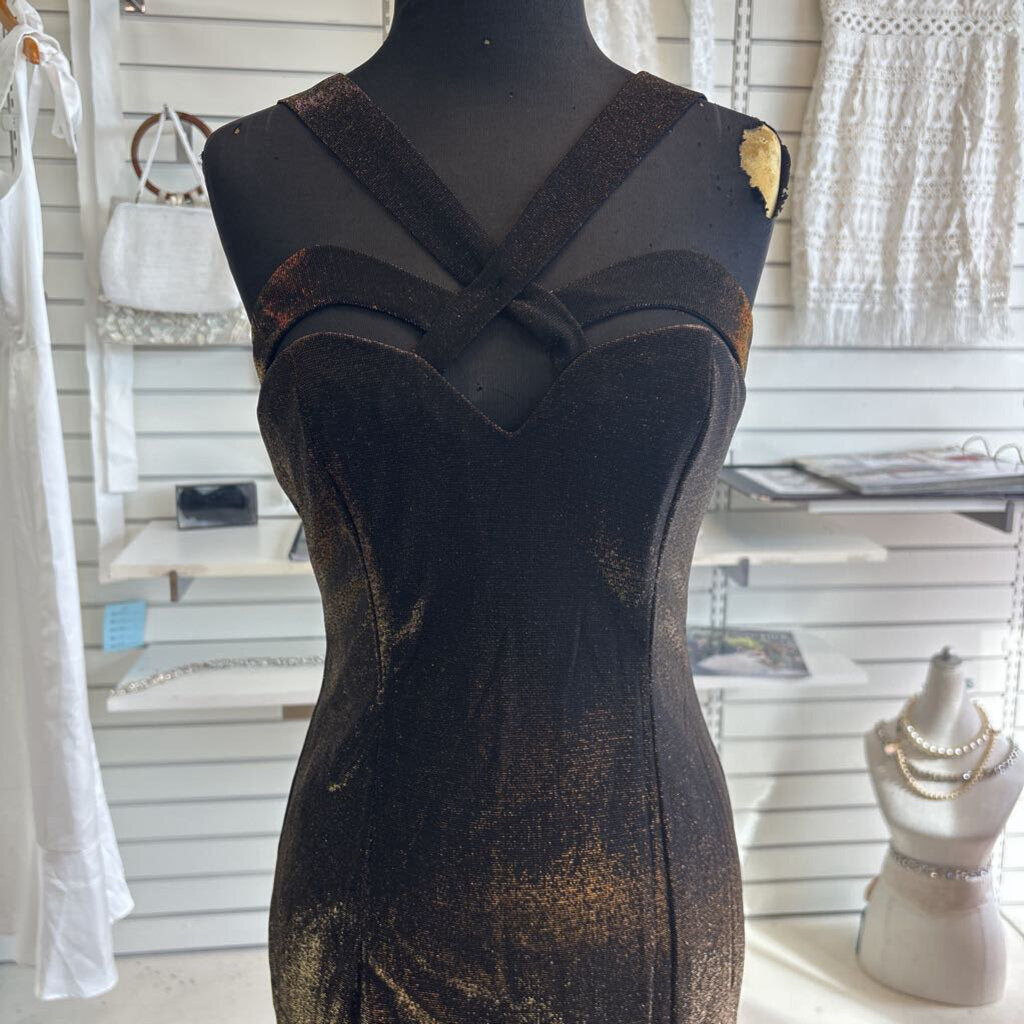 Vintage Susan Roselli Black/ Gold Shimmer Long Formal Dress Small