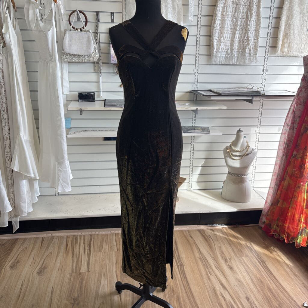 Vintage Susan Roselli Black/ Gold Shimmer Long Formal Dress Small