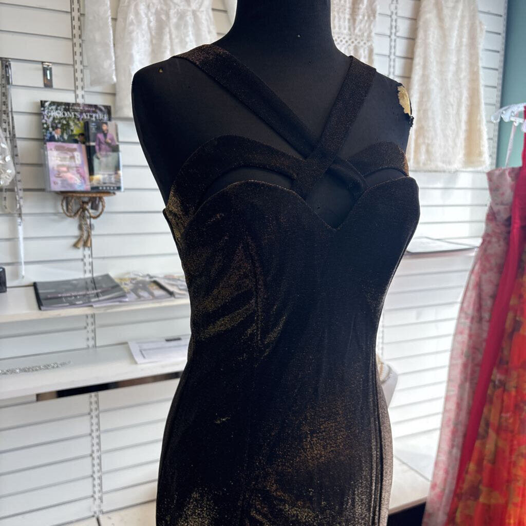 Vintage Susan Roselli Black/ Gold Shimmer Long Formal Dress Small