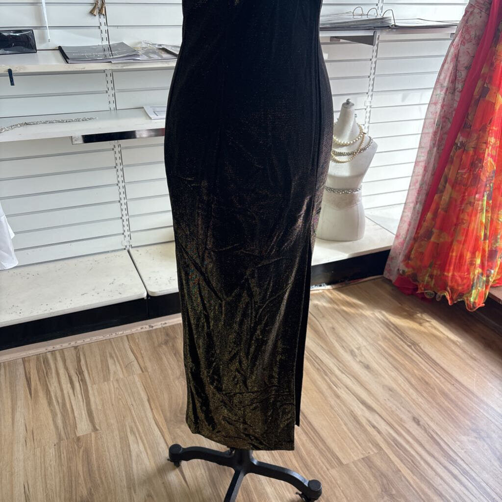 Vintage Susan Roselli Black/ Gold Shimmer Long Formal Dress Small