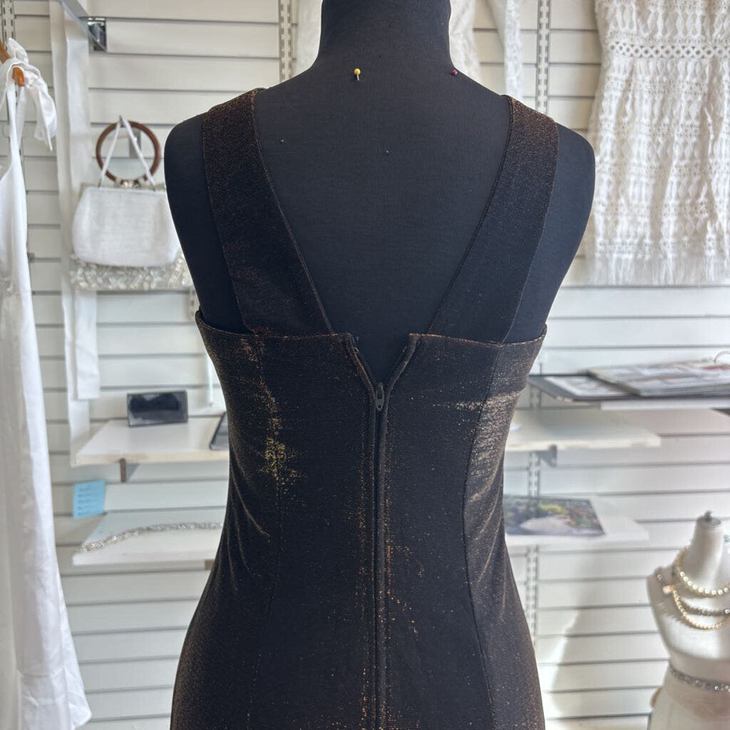 Vintage Susan Roselli Black/ Gold Shimmer Long Formal Dress Small