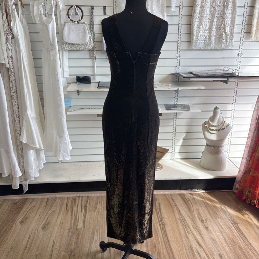 Vintage Susan Roselli Black/ Gold Shimmer Long Formal Dress Small