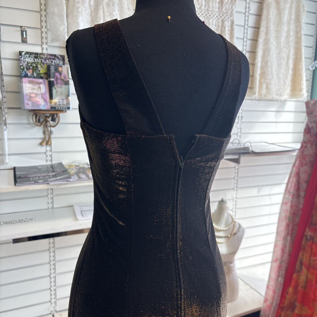 Vintage Susan Roselli Black/ Gold Shimmer Long Formal Dress Small