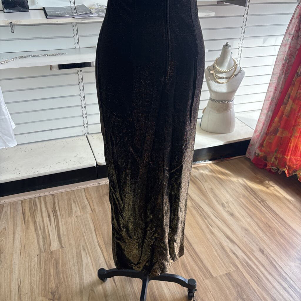 Vintage Susan Roselli Black/ Gold Shimmer Long Formal Dress Small