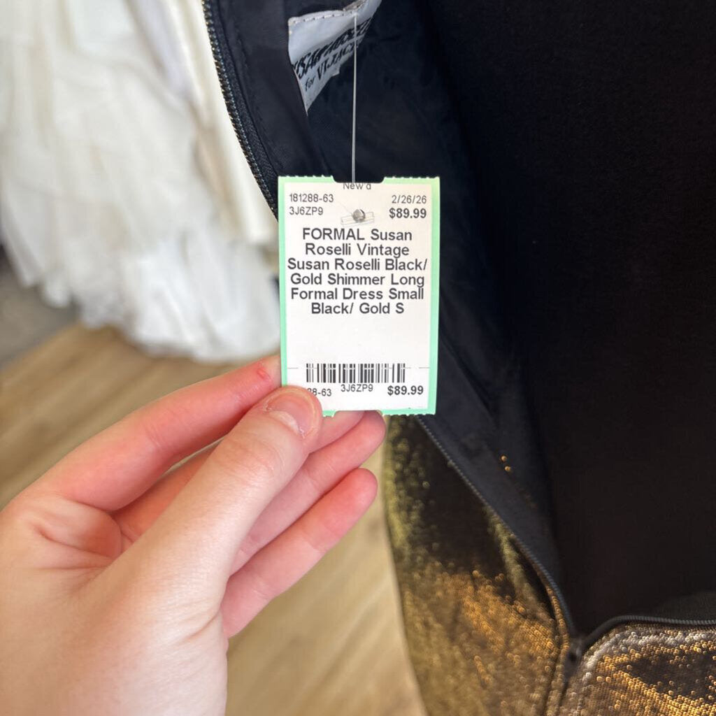 Vintage Susan Roselli Black/ Gold Shimmer Long Formal Dress Small