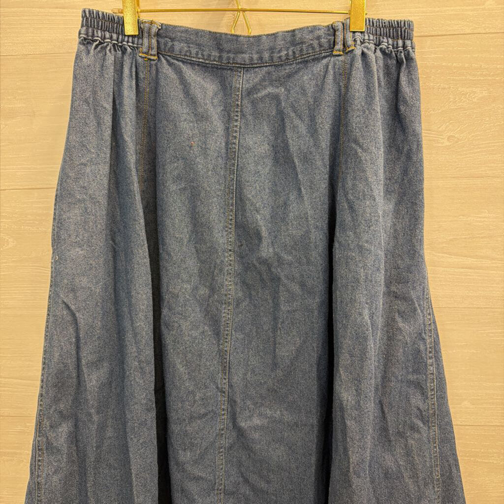 Vintage Gloria Vanderbilt Blue Denim Pleated Midi Skirt 20W