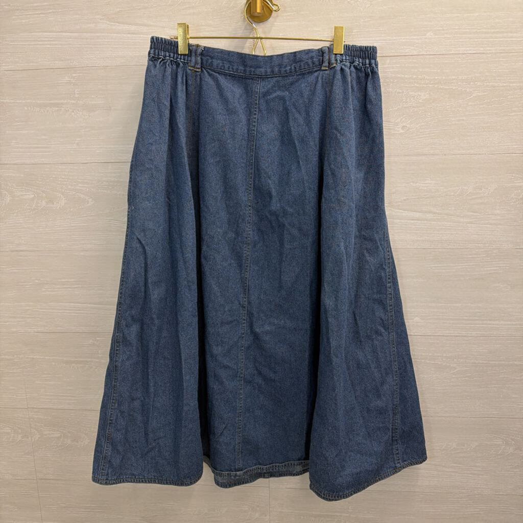 Vintage Gloria Vanderbilt Blue Denim Pleated Midi Skirt 20W