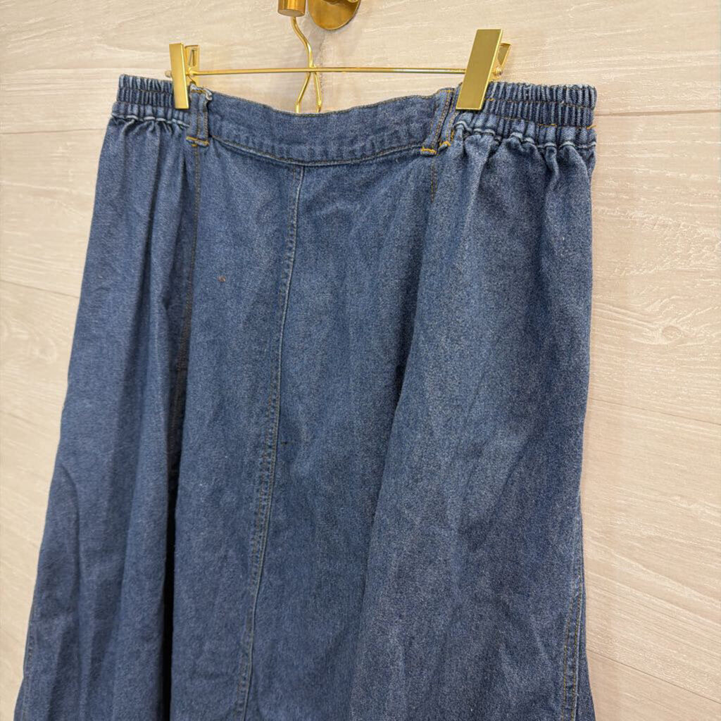 Vintage Gloria Vanderbilt Blue Denim Pleated Midi Skirt 20W