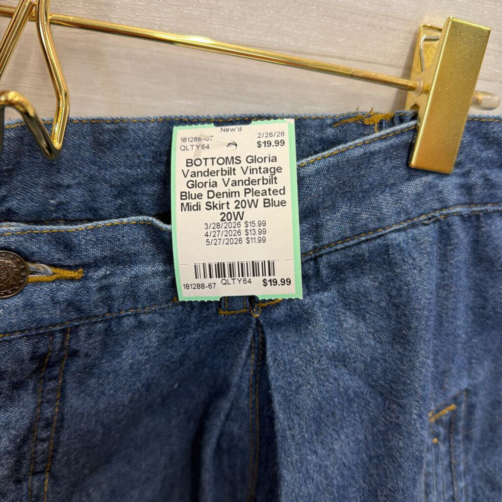 Vintage Gloria Vanderbilt Blue Denim Pleated Midi Skirt 20W