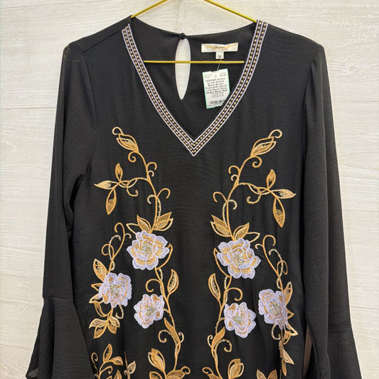 Andree Black/ Brown/ Purple Embroidered Long Sleeve Dress Medium