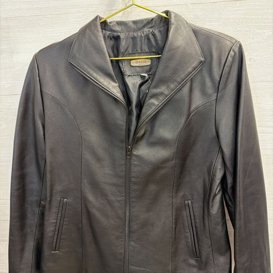 Daria Black Leather Zip Up Jacket 46