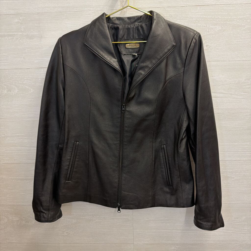 Daria Black Leather Zip Up Jacket 46