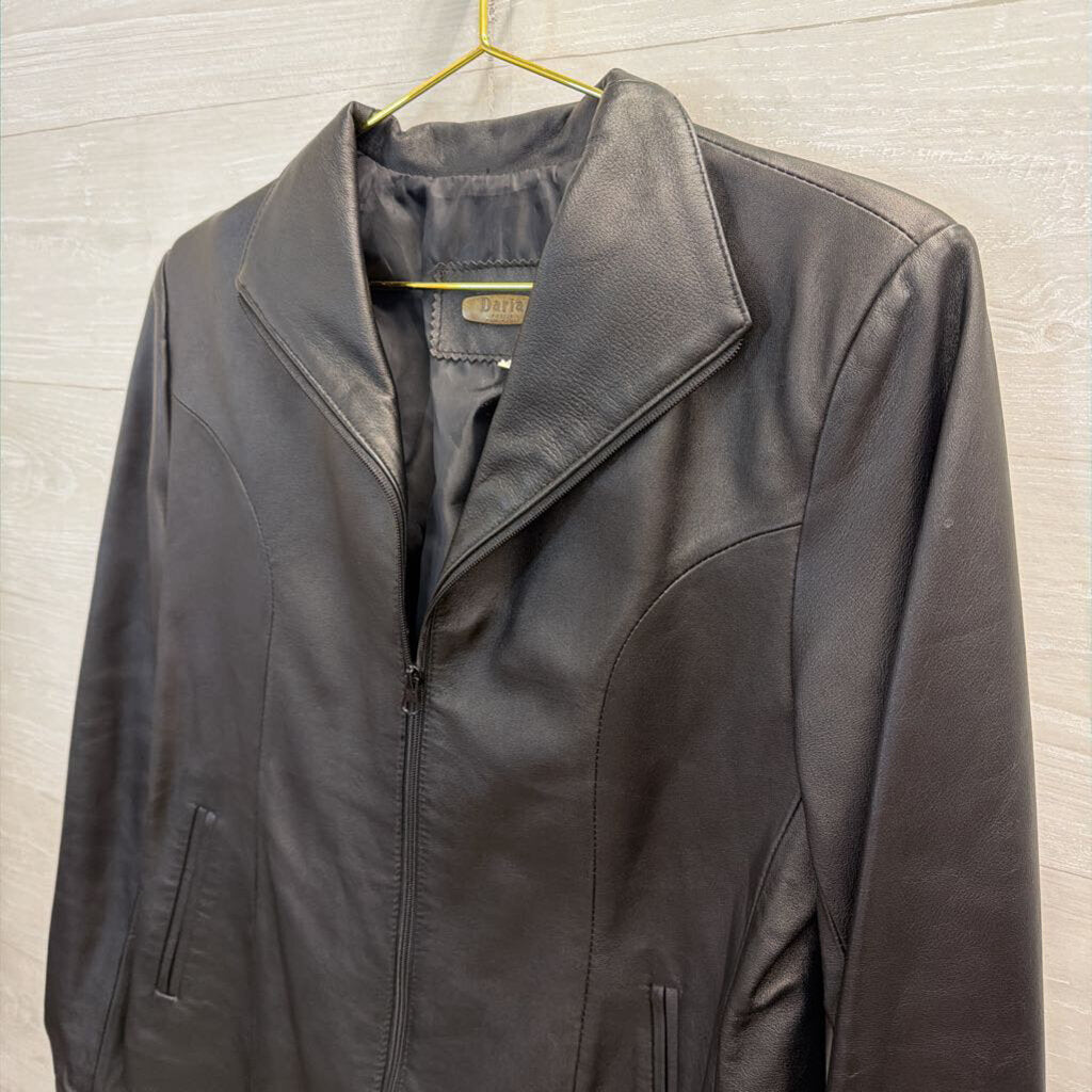 Daria Black Leather Zip Up Jacket 46