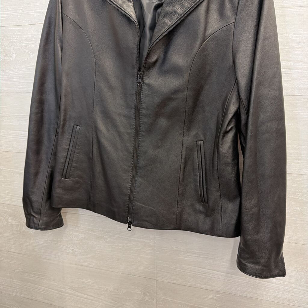 Daria Black Leather Zip Up Jacket 46
