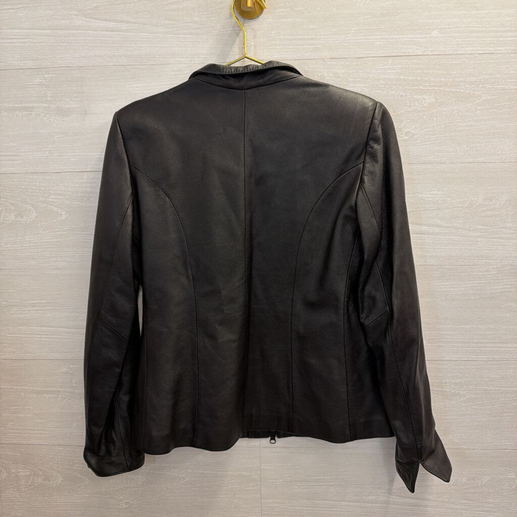 Daria Black Leather Zip Up Jacket 46