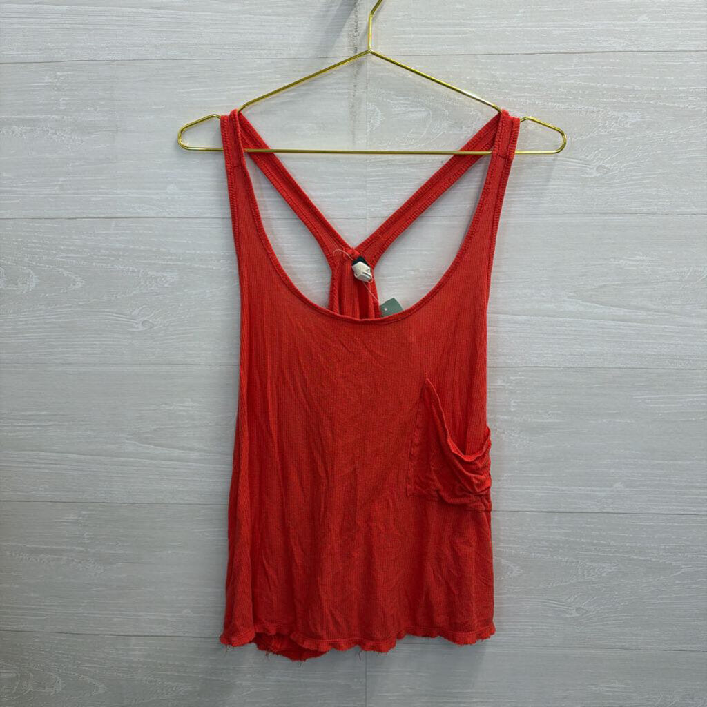 We The Free Red Ribbed Slouchy Tank Top Medium